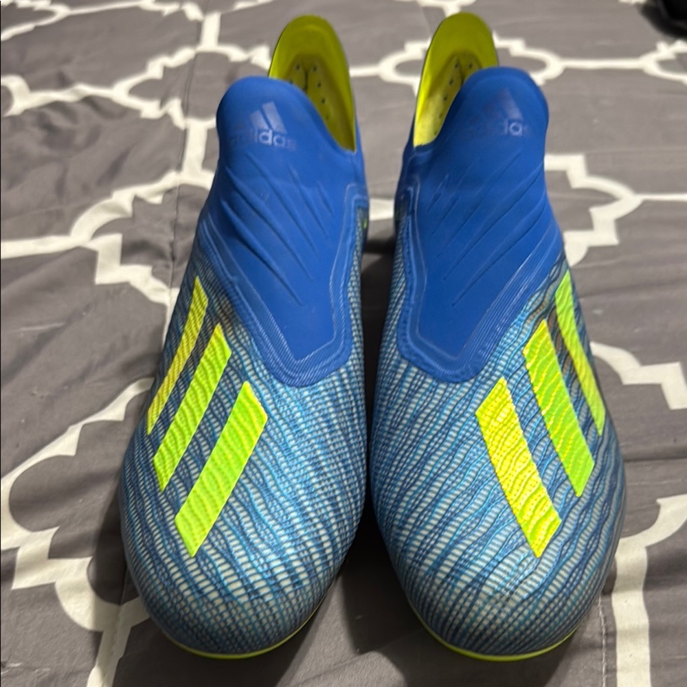 Adidas Blue and Neon Yellow Athletic Cleats